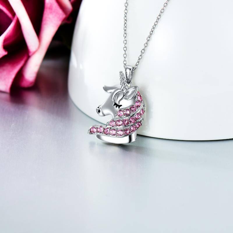 1-FAMILY – SPONSORED PRODUCT – Sterling Silver Unicorn Necklace with Pink Crystals
