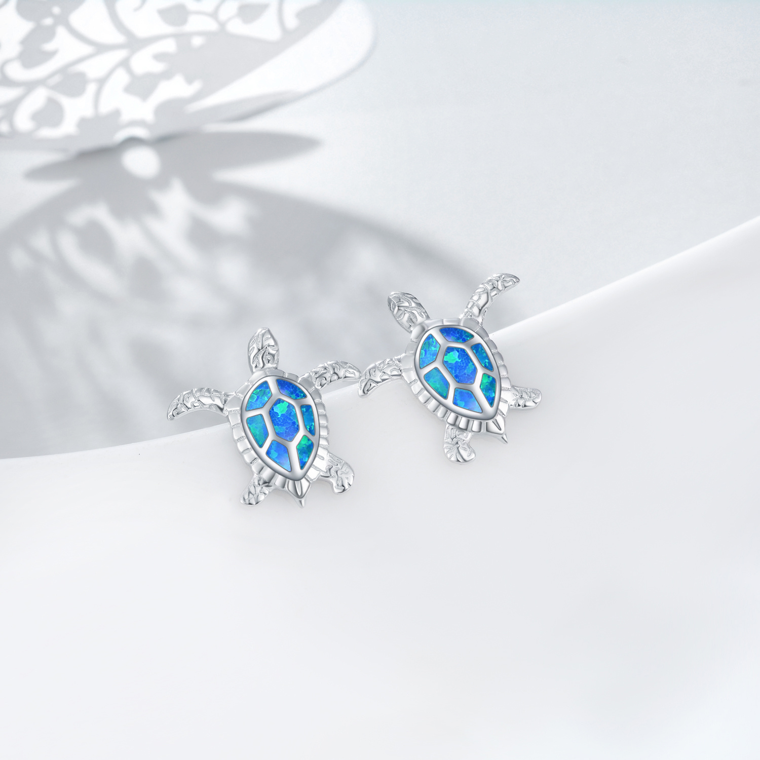 1-FAMILY – SPONSORED PRODUCT – Sterling Silver Sea Turtle Earrings Blue Opal Ocean Stud Earrings